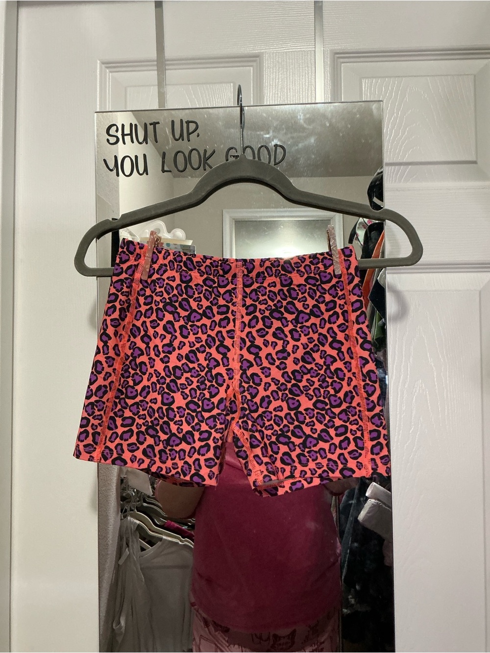 bcg Neon Pink and Purple Leopard Bike Shorts